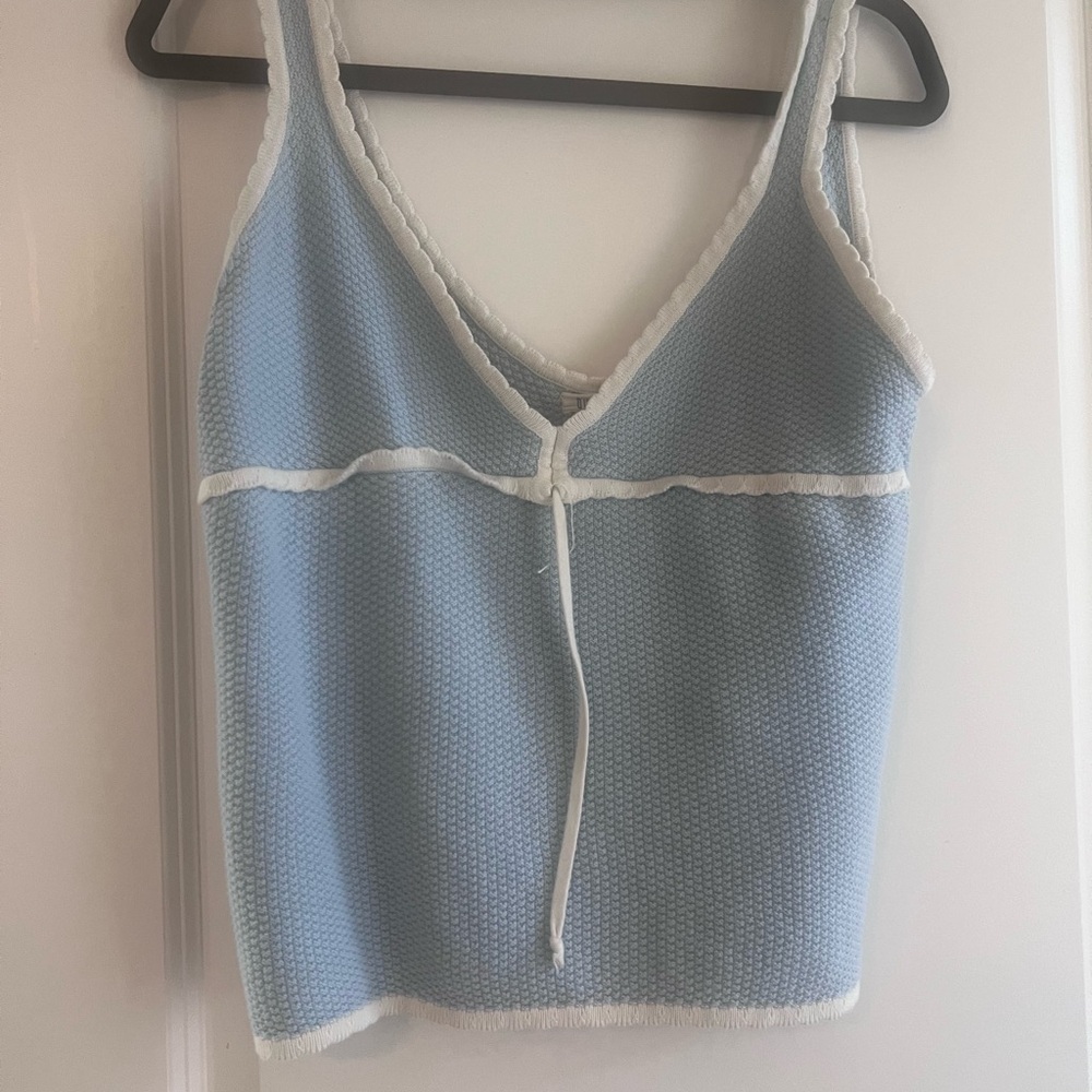 Blue and White Knit Tank Top